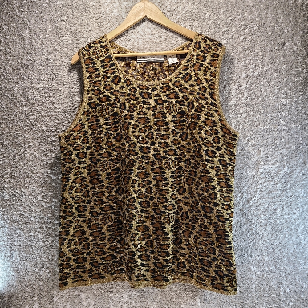 Salon Z Saks Fifth Avenue Blouse Top Women's 3X Metallic Wool Rayon Animal Print